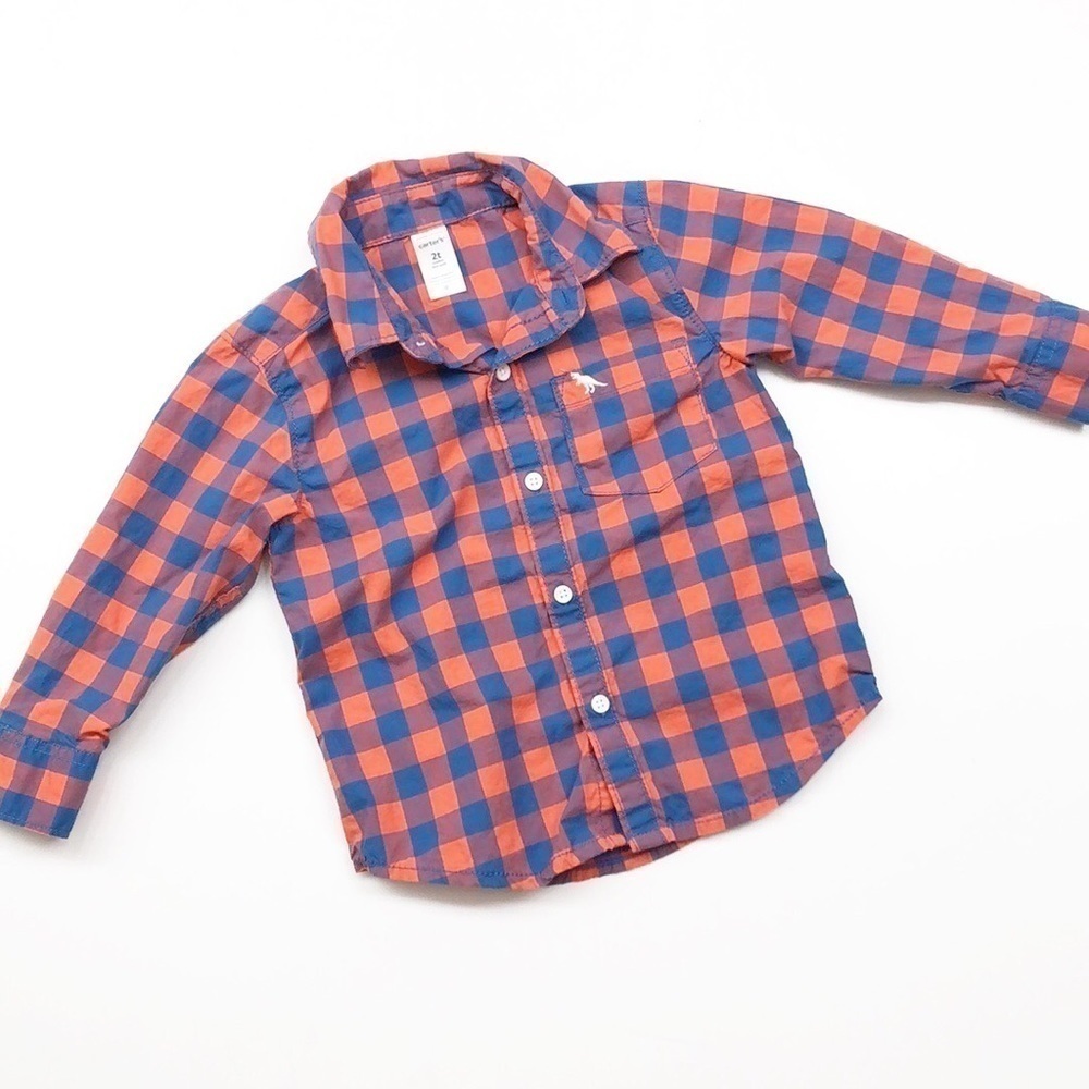 Carter’s red/orange & blue plaid button down shirt